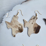 Texas Map Rodeo Western Hair on Hide Earrings