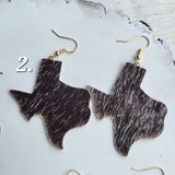 Texas Map Rodeo Western Hair on Hide Earrings