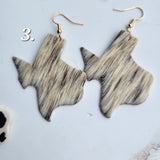 Texas Map Rodeo Western Hair on Hide Earrings