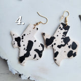 Texas Map Rodeo Western Hair on Hide Earrings